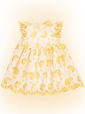 💛Pink Chicken 3T White Dress with Yellow Eyelet Floral Embroidery💛